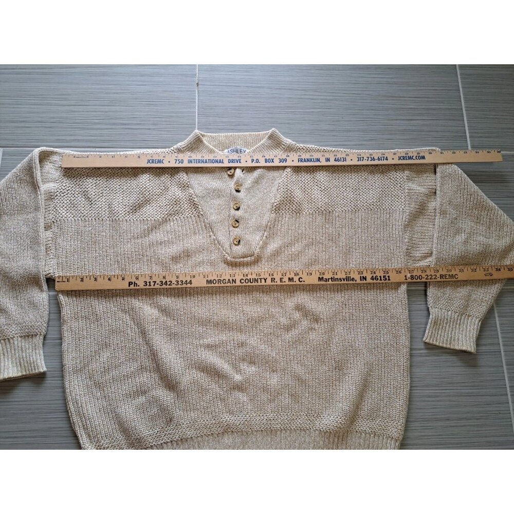 Ashley Knit Shawl Collar Sweater Beige Men's Size Large Made In USA Preppy - Picture 6 of 10